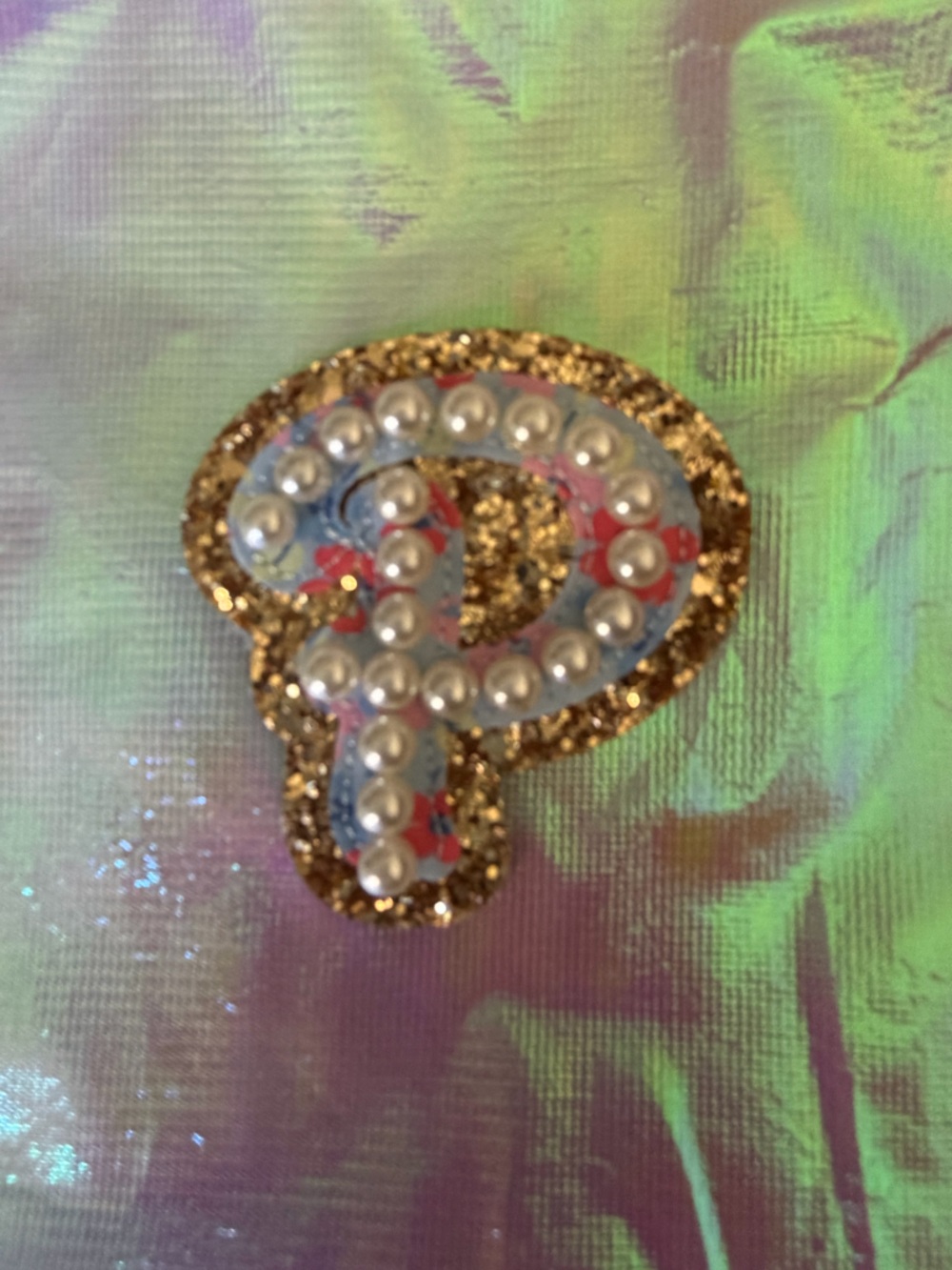 Stoney Clover Lane x LoveShackFancy Patch Pearl-Embellished Gold Glitter